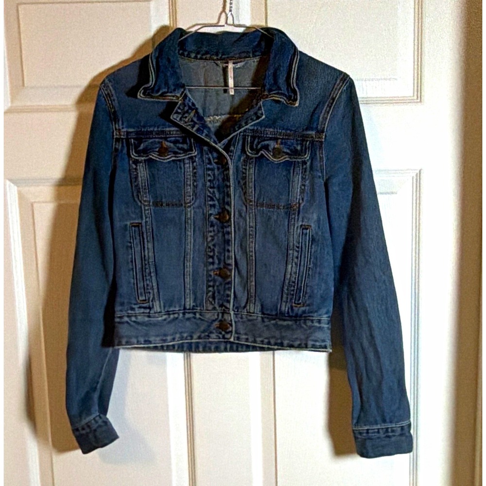 Free People Women's Blue Jacket XS Button Front Collared Pockets Long Sleeve